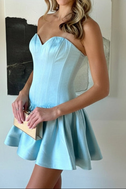 Strapless Corset Mini Dress with Flared Skirt