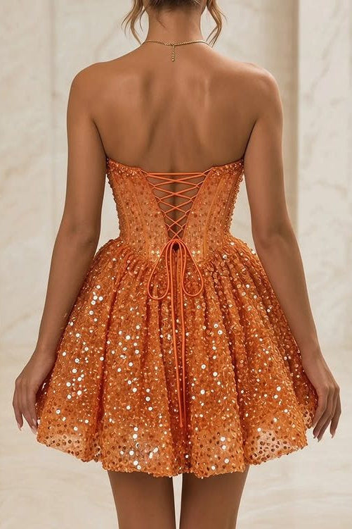 Strapless Corset Sequin Mini Dress