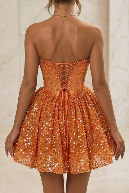 Strapless Corset Sequin Mini Dress