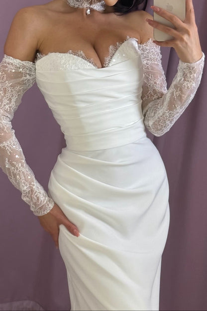 Off-the-Shoulder Ruched Mermaid Wedding Dress