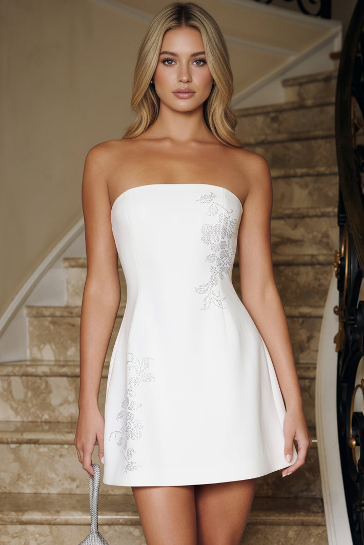 Strapless Rhinestone Floral A-Line Mini Dress
