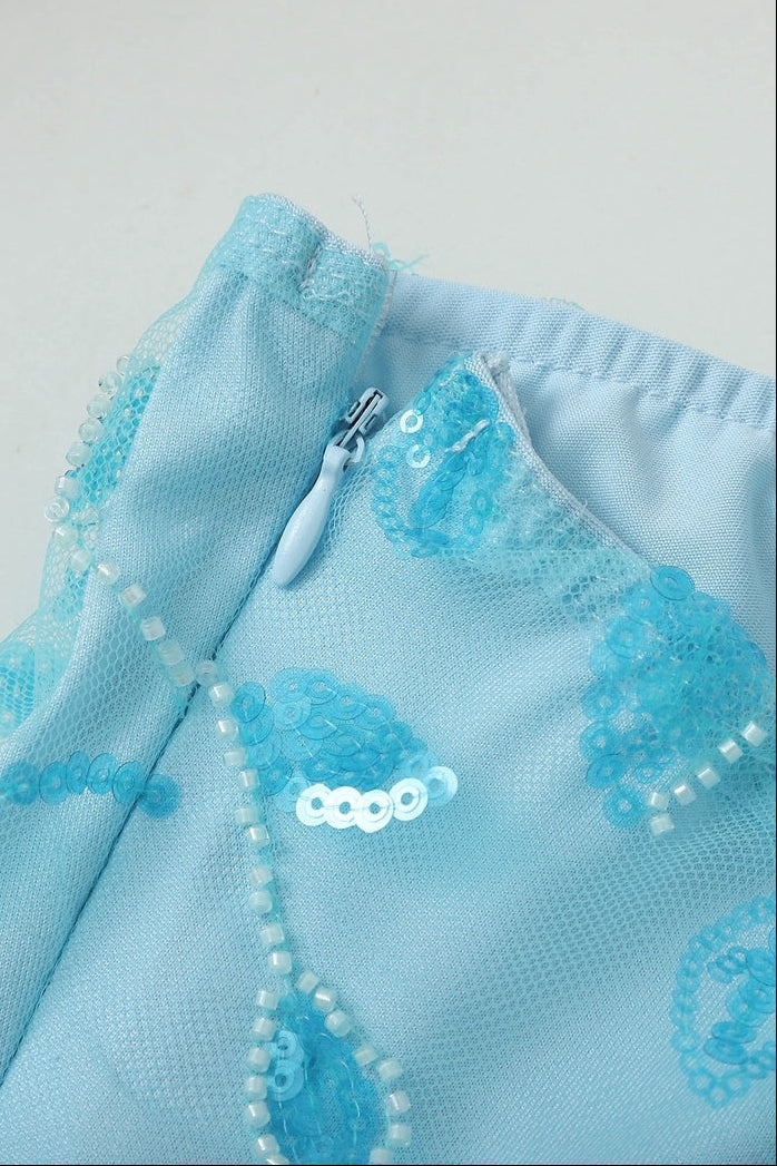 Strapless Beaded Mini Dress with Matching Neck Scarf