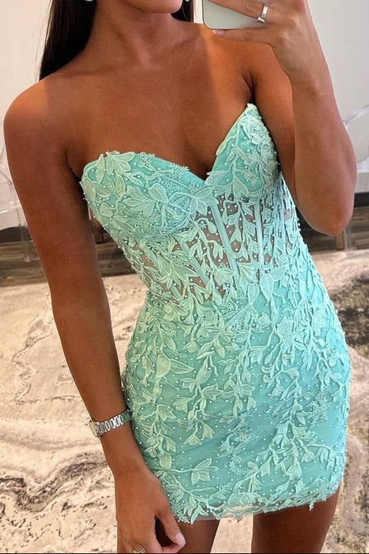 Strapless Sweetheart Lace Corset Mini Dress
