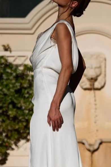 One-Shoulder Beaded Corset Wedding Dress