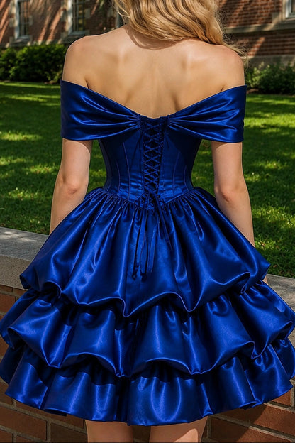 Off-the-Shoulder Bow Corset Tiered Mini Dress