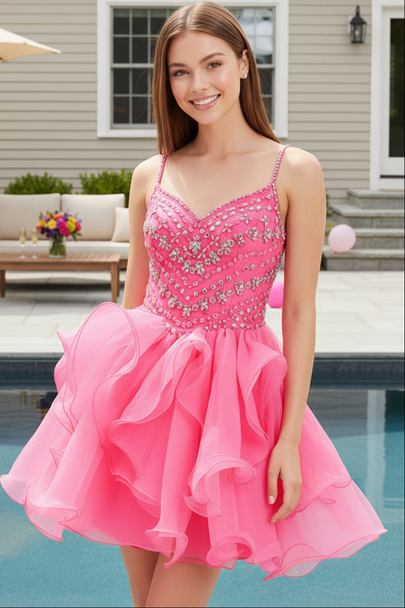 Beaded Sweetheart Ruffled Mini Dress
