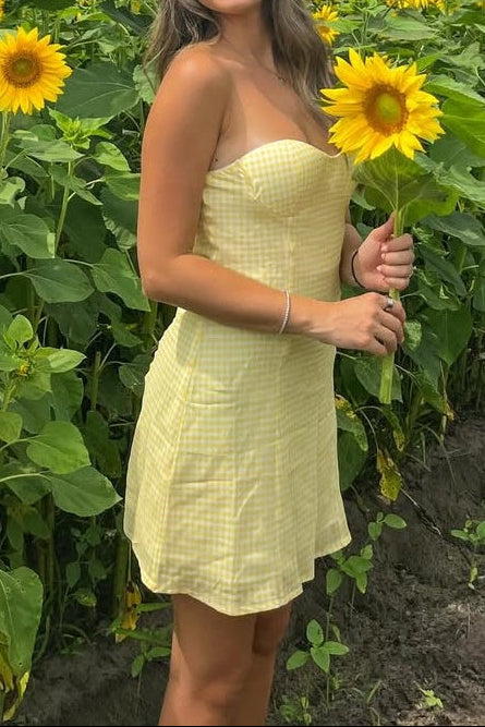 Strapless Gingham Sweetheart Mini Dress