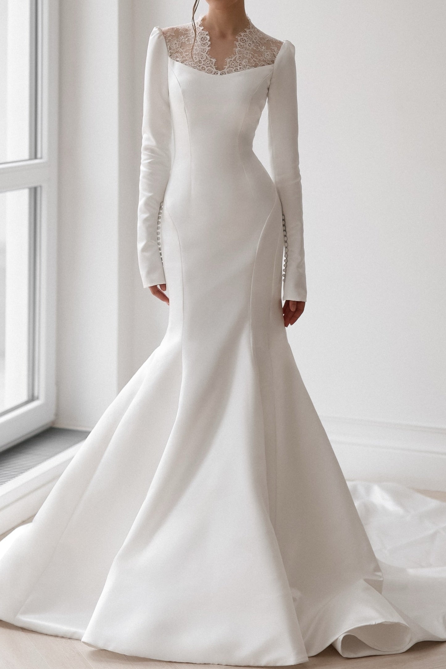 Lace Illusion Long Sleeve Mermaid Wedding Dress