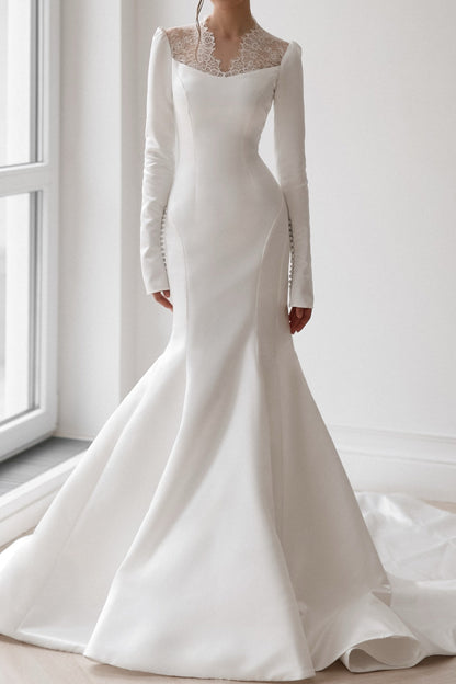 Lace Illusion Long Sleeve Mermaid Wedding Dress