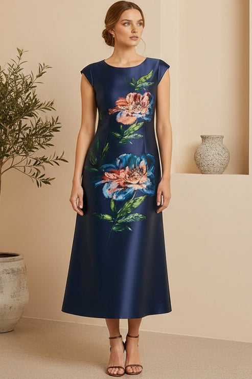 Floral Print Bateau Midi Dress