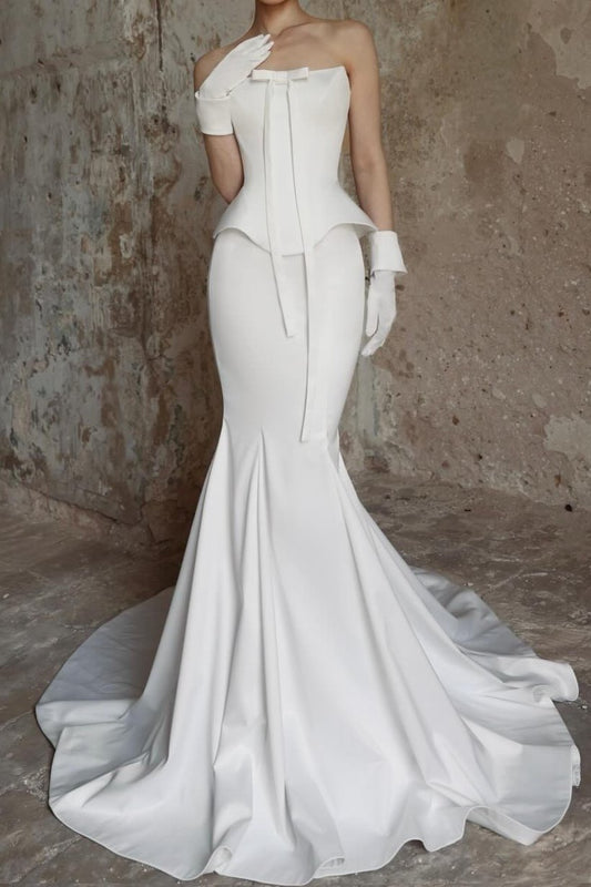 Strapless Mermaid Wedding Dress with Peplum Bodice