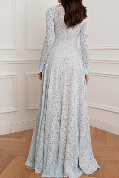 Long Sleeve Lace A-Line Evening Gown