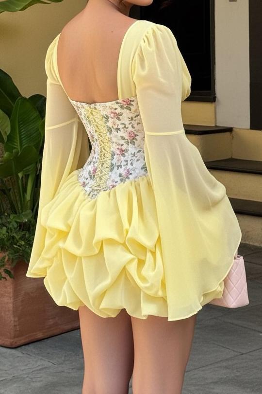 Corset Mini Dress with Dramatic Bell Sleeves