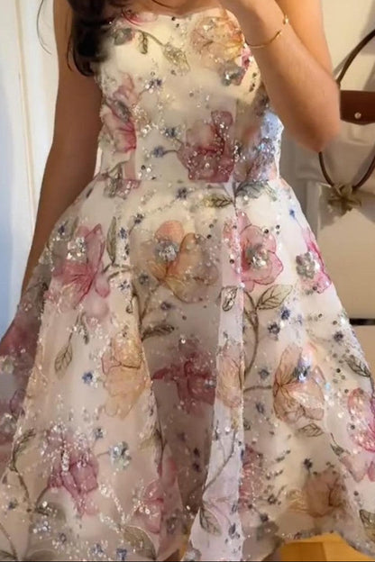 Strapless Floral Sequin A-Line Homecoming Dress