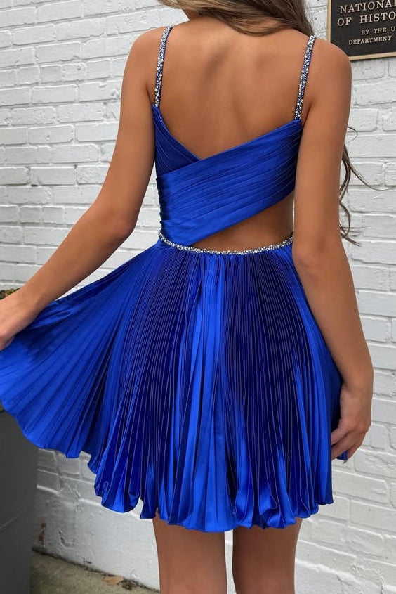 Pleated Cut-Out Sweetheart Mini Dress