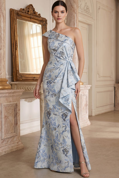 One-Shoulder Metallic Jacquard Evening Gown