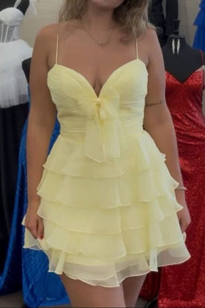 Tiered Ruffle Sweetheart Dress with Bowknot Detail