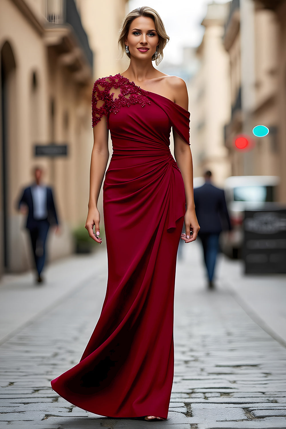 One-Shoulder Mermaid Evening Gown with Lace