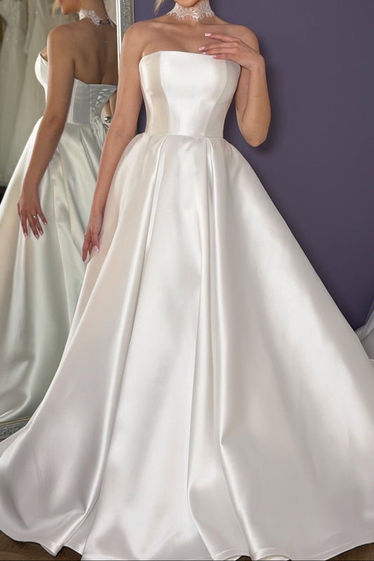 Strapless Satin A-Line Wedding Dress with Corset Back
