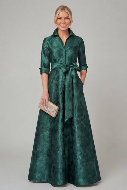 Elegant Jacquard A-Line Evening Gown with Pockets