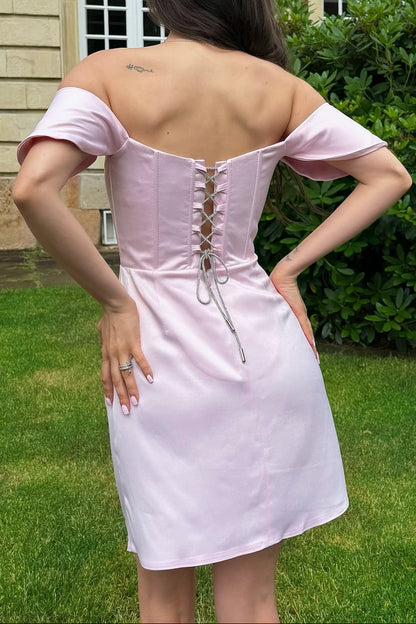 Off-the-Shoulder Corset Satin Mini Dress