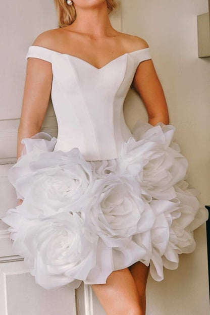 Corset Off-the-Shoulder 3D Floral Mini Wedding Dress