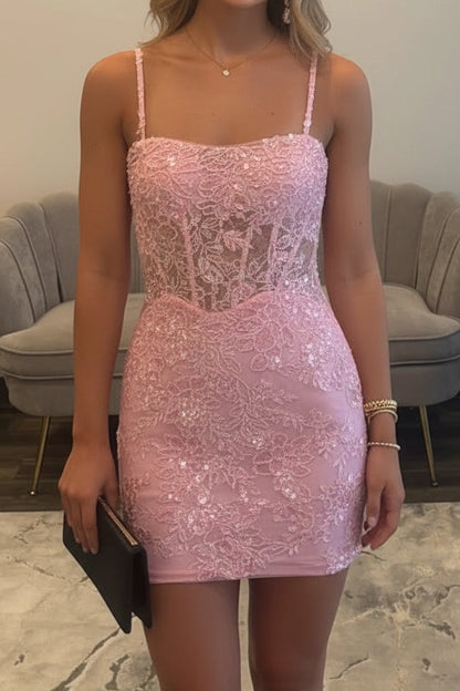 Sequin Lace Illusion Corset Mini Dress