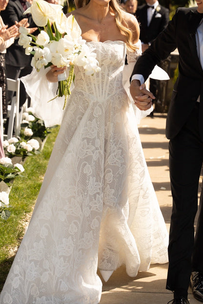 Off-the-Shoulder Lace Corset A-Line Wedding Dress