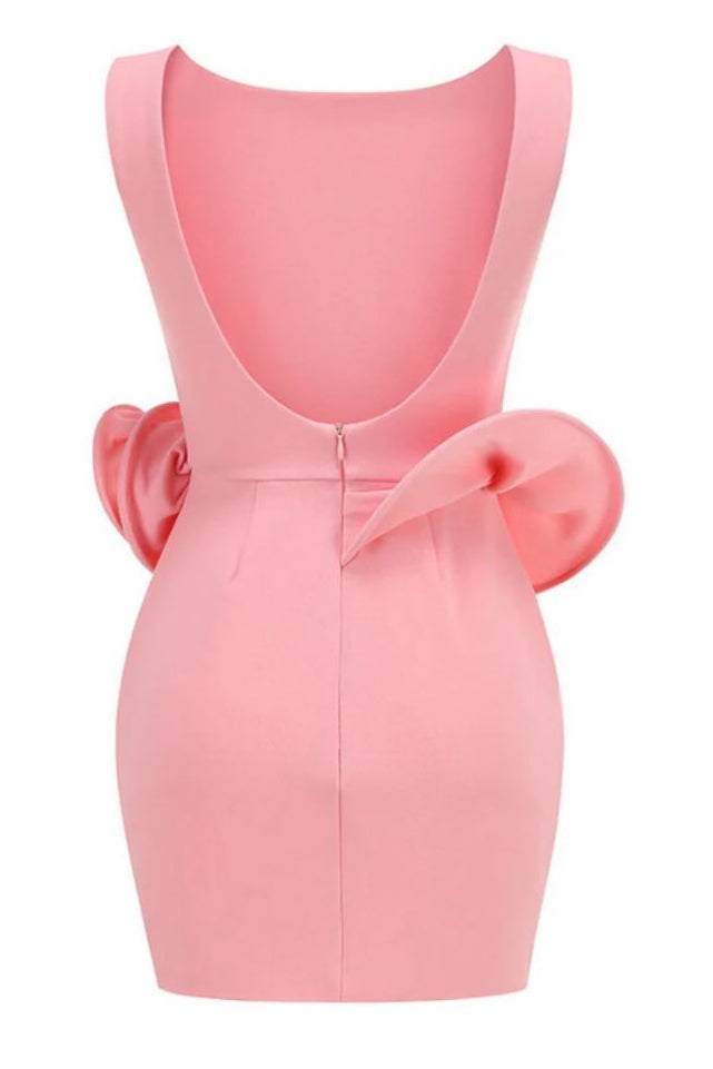 Sculptural Ruffle Open Back Mini Dress
