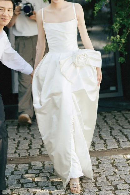 Satin Wedding Dress with Draped Skirt and Bow Detail