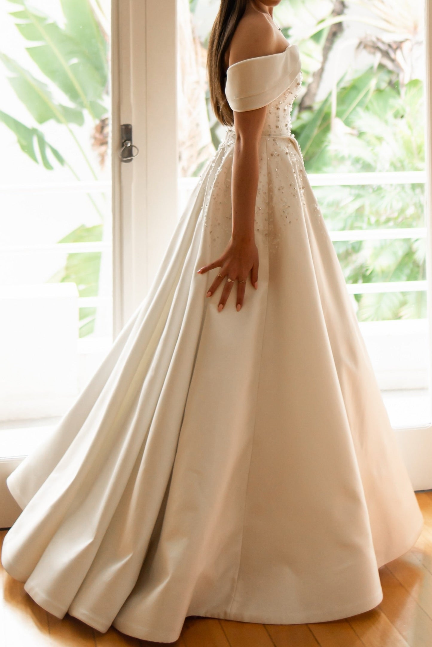 Off-Shoulder Beaded Ball Gown