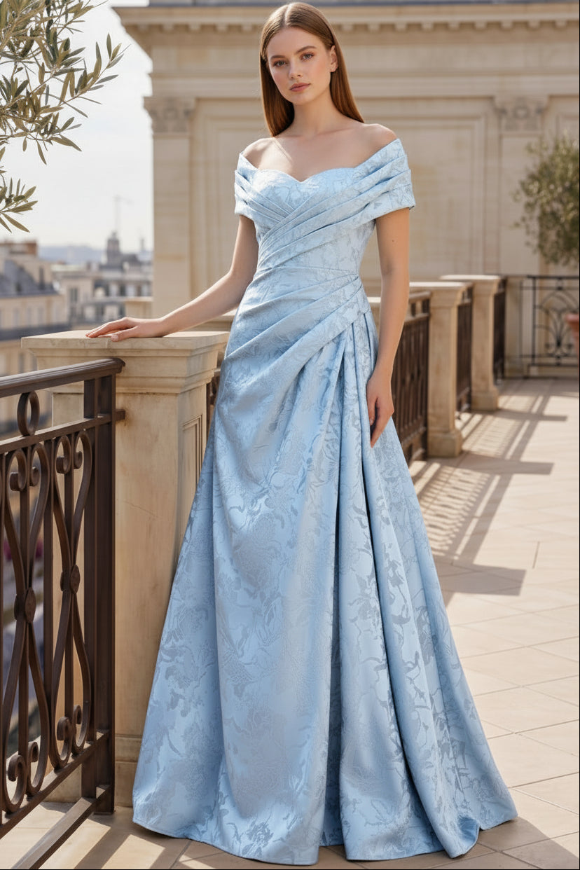 Off-the-Shoulder Jacquard A-Line Evening Gown