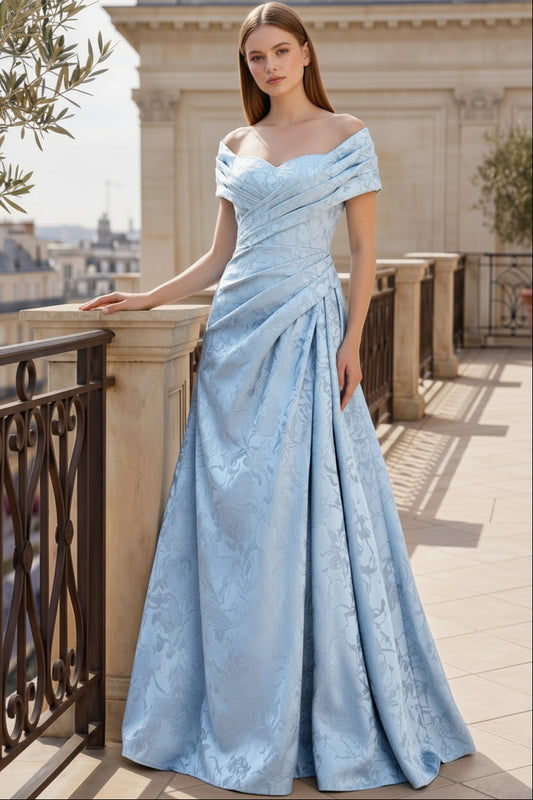 Off-the-Shoulder Jacquard A-Line Evening Gown