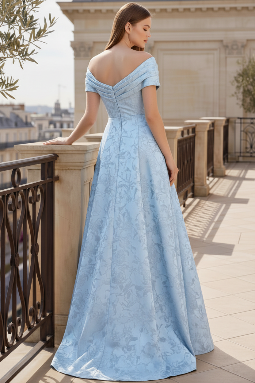 Off-the-Shoulder Jacquard A-Line Evening Gown