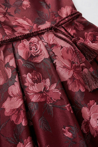 Floral Satin A-Line Gown with 3/4 Sleeves