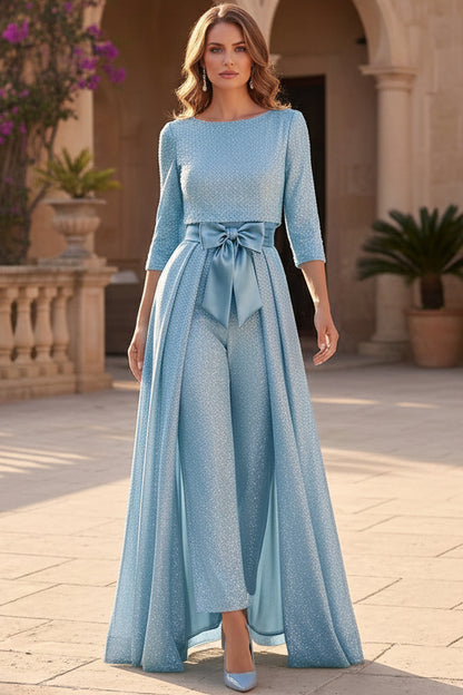Elegant Glitter Formal Jumpsuit with Overskirt