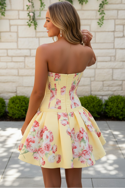 Strapless Floral Corset Mini Dress