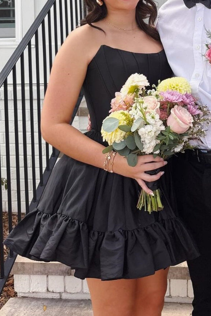 Strapless Corset Mini Dress with Ruffled Bubble Skirt
