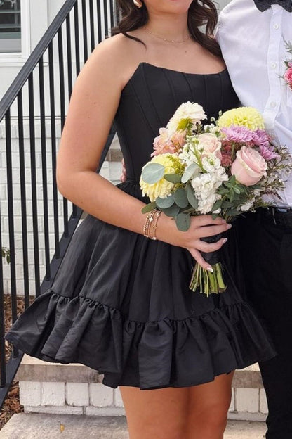 Strapless Corset Mini Dress with Ruffled Bubble Skirt