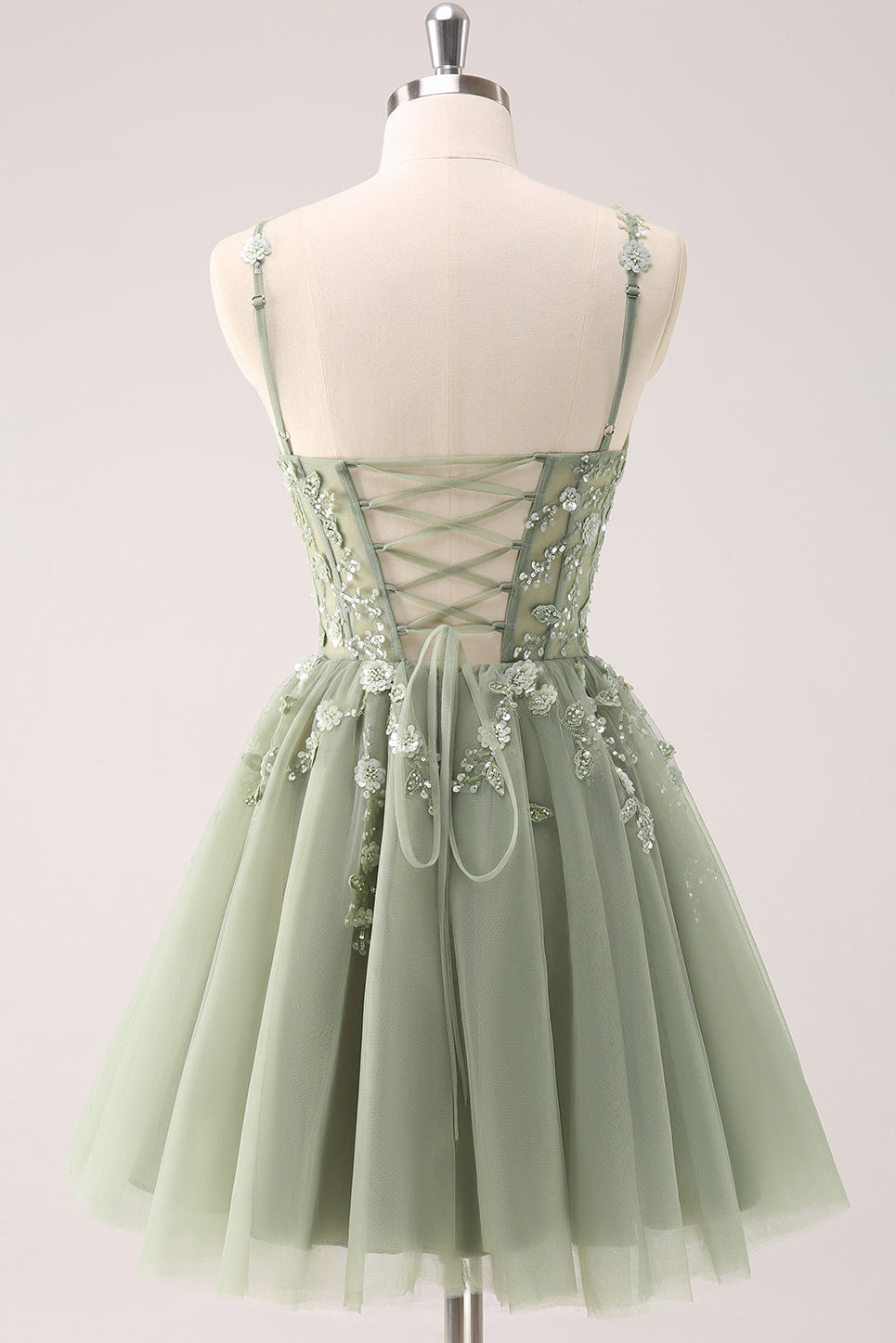 Floral Applique Short Homecoming Dress with Corset Back