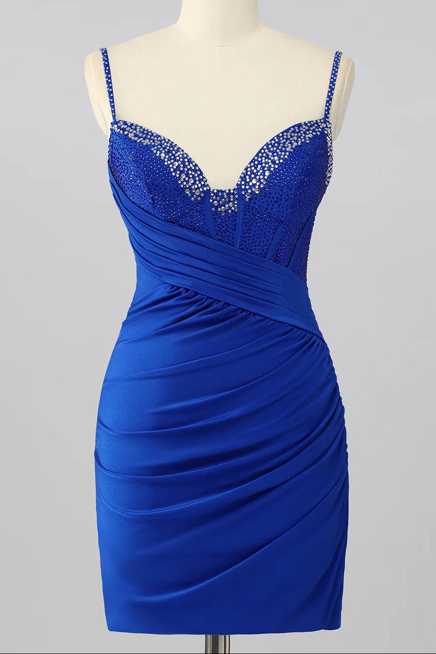 Rhinestone Corset Ruched Bodycon Mini Dress