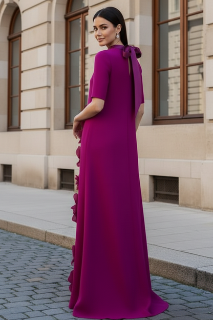 3D Floral Applique High Neck Evening Gown