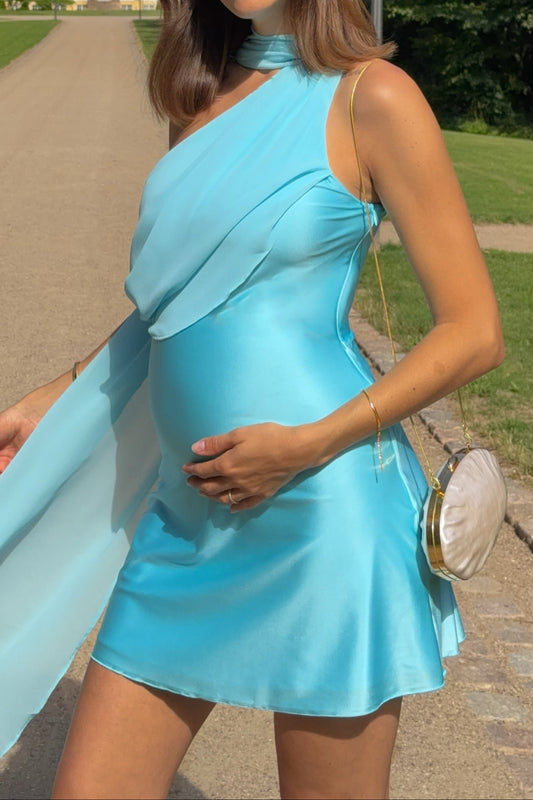 One-Shoulder Satin Mini Dress with Drape
