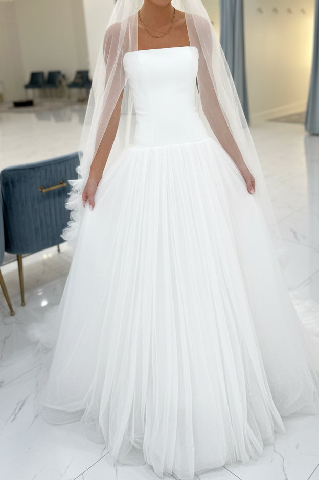 Strapless Drop-Waist Tulle Wedding Gown