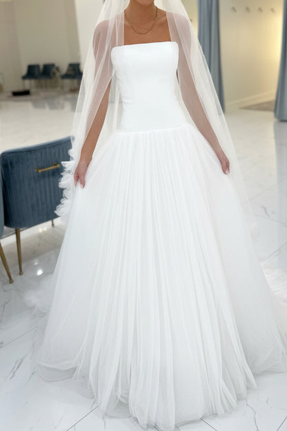 Strapless Drop-Waist Tulle Wedding Gown