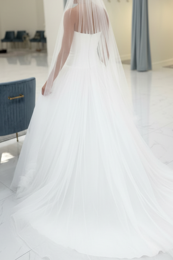 Strapless Drop-Waist Tulle Wedding Gown