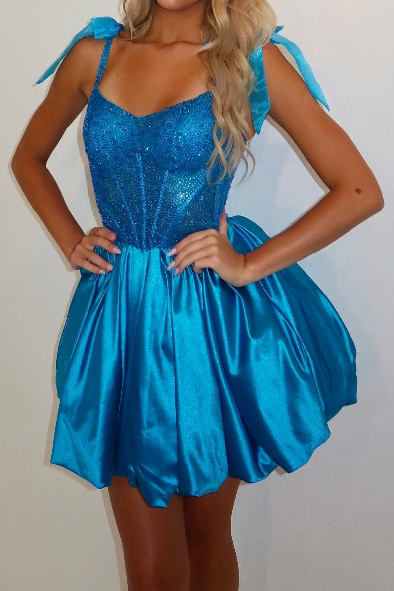 Sweetheart Sequin Corset Mini Dress, Bubble Skirt