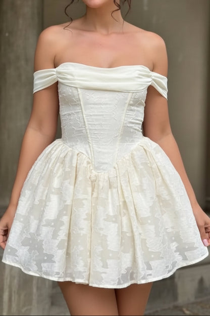 Off-the-Shoulder Corset Jacquard Mini Dress