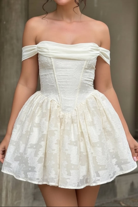 Off-the-Shoulder Corset Jacquard Mini Dress