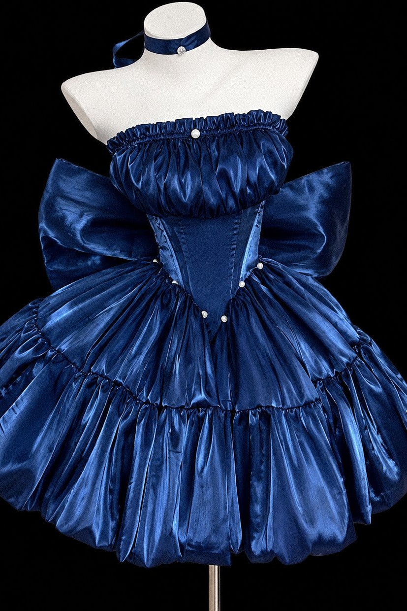 Strapless Satin Mini Dress with Lace-Up Corset Back